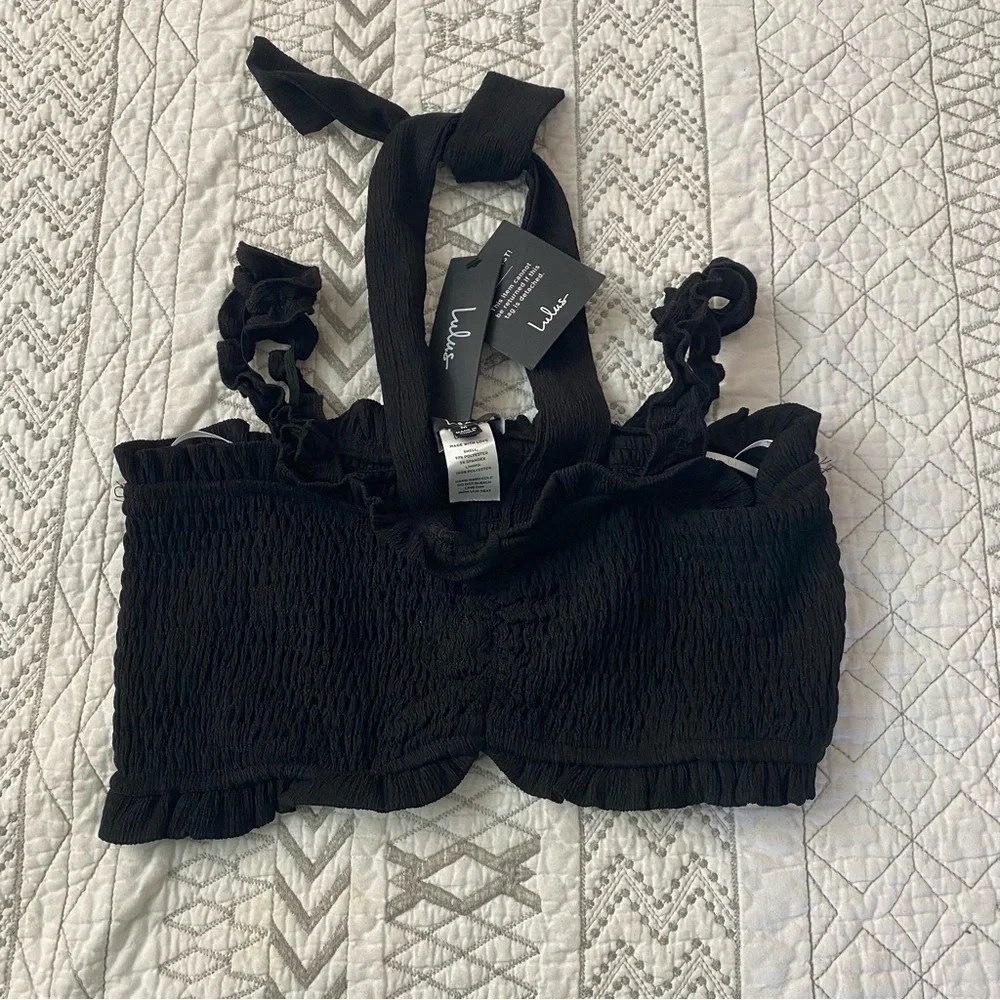 NWT Lulus Black Smocked Ruffle Crop Top - Picture 4 of 7